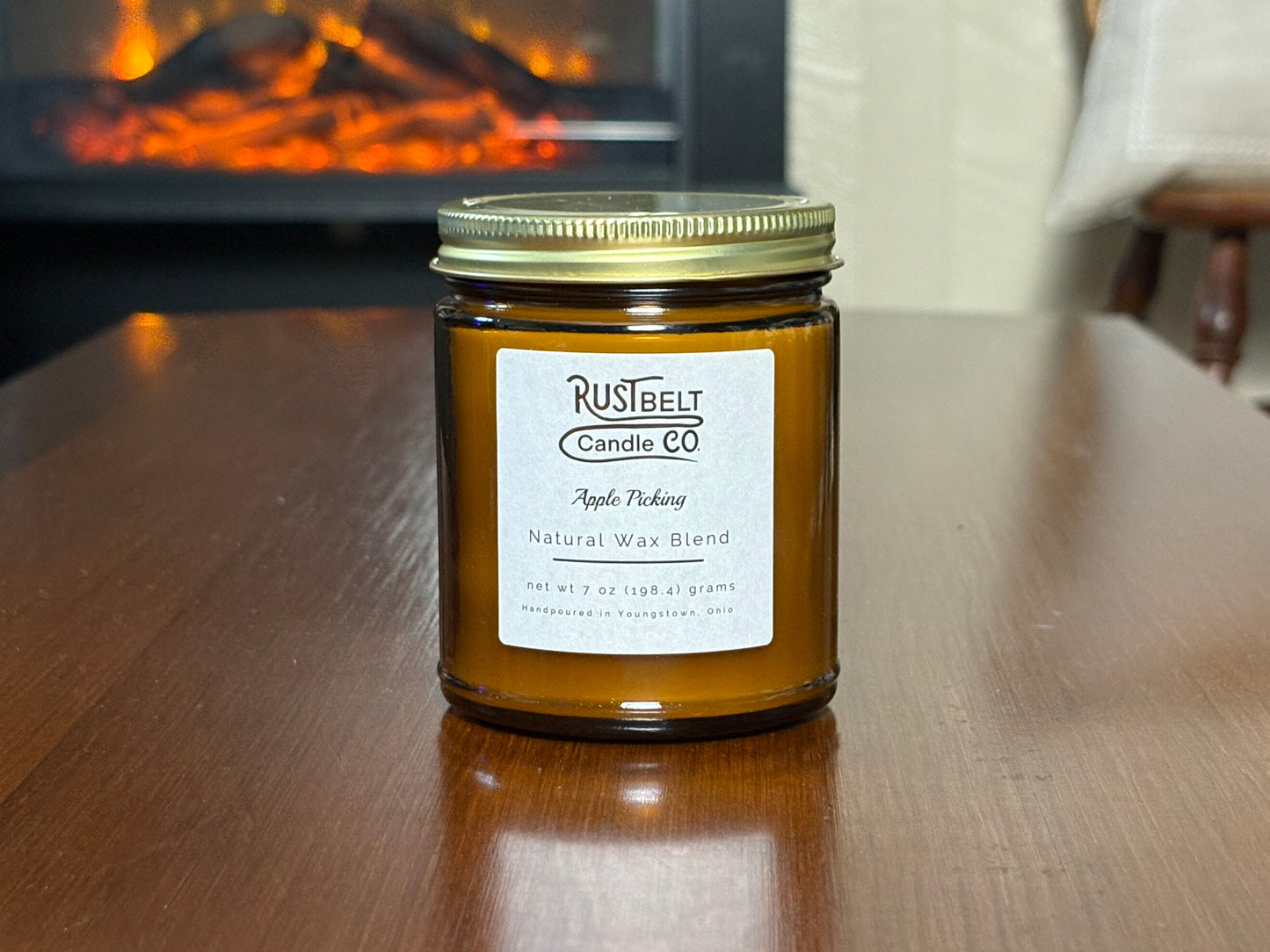 Apple Picking Scented Candle - White Wax In Amber Jar.