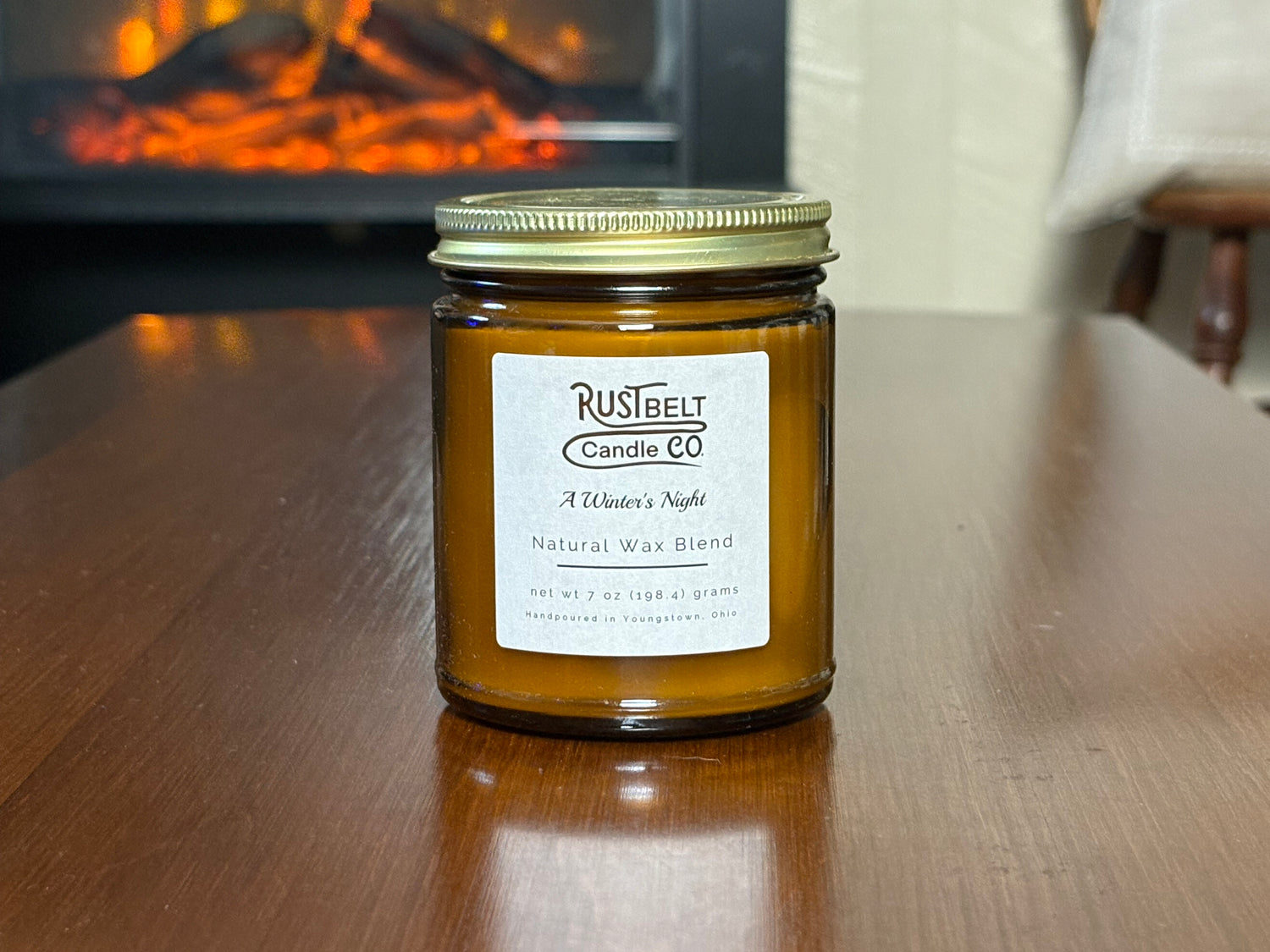 A Winter's Night Scented Candle - White Wax In Amber Jar.