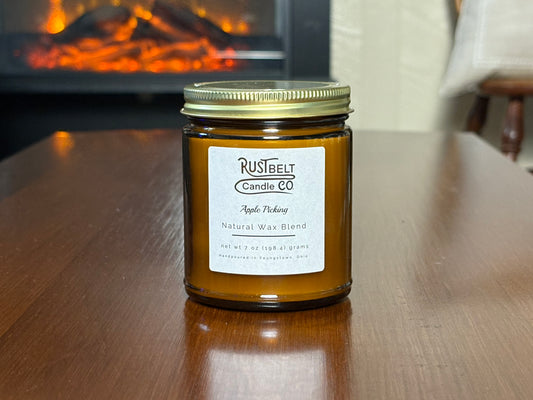 Apple Picking Scented Candle - White Wax In Amber Jar.