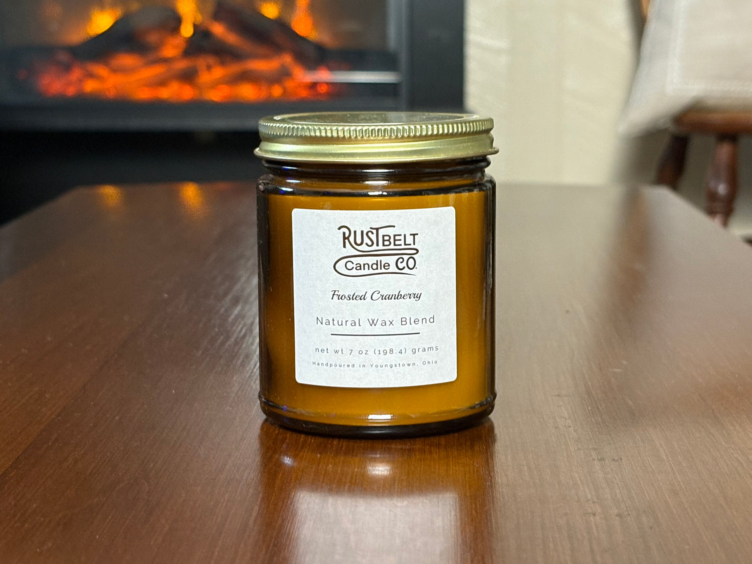 Frosted Cranberry Scented Candle - White Wax In Amber Jar