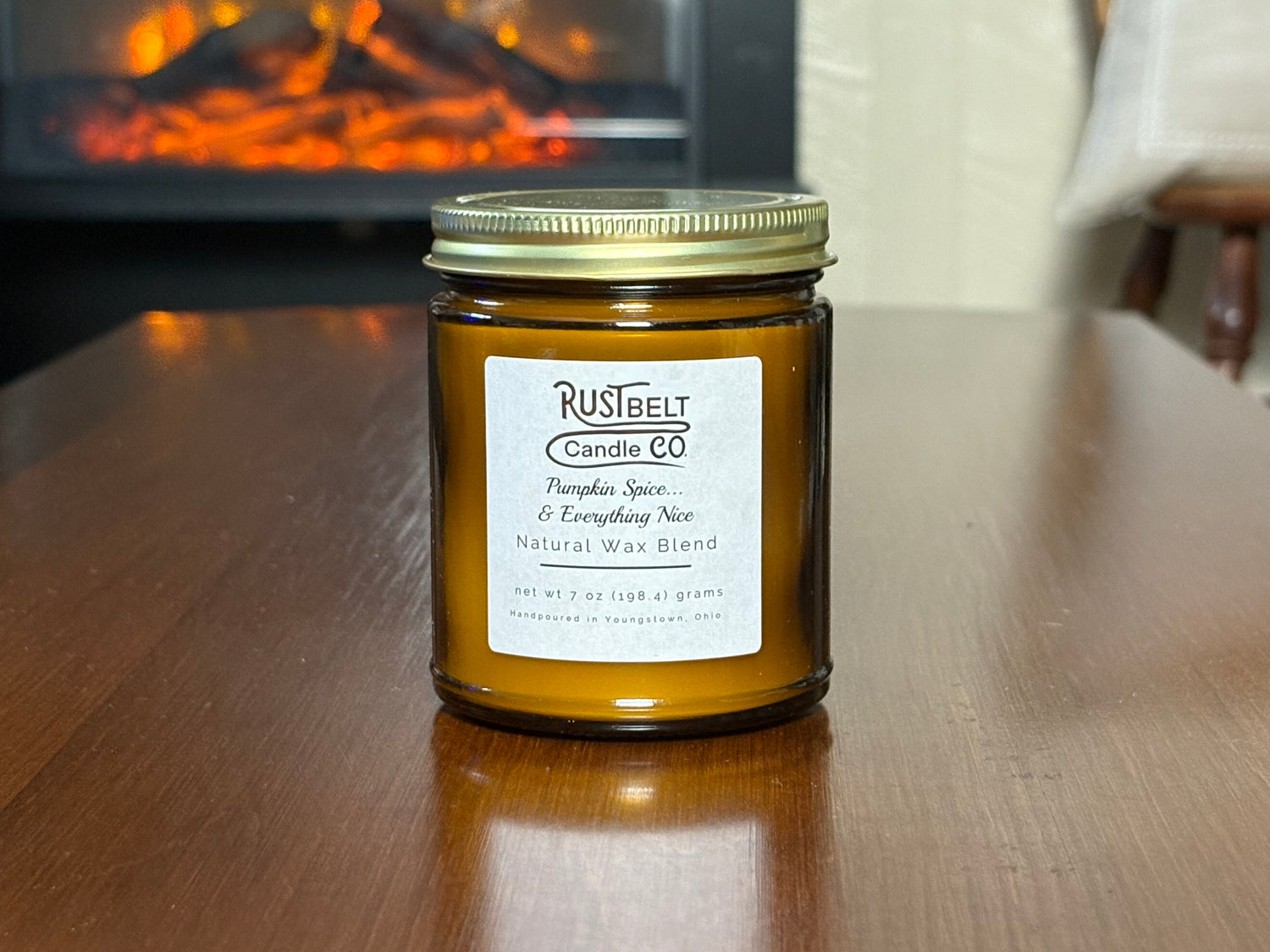Pumpkin Spice... & Everything Nice Scented Candle - White Wax In Amber Jar.