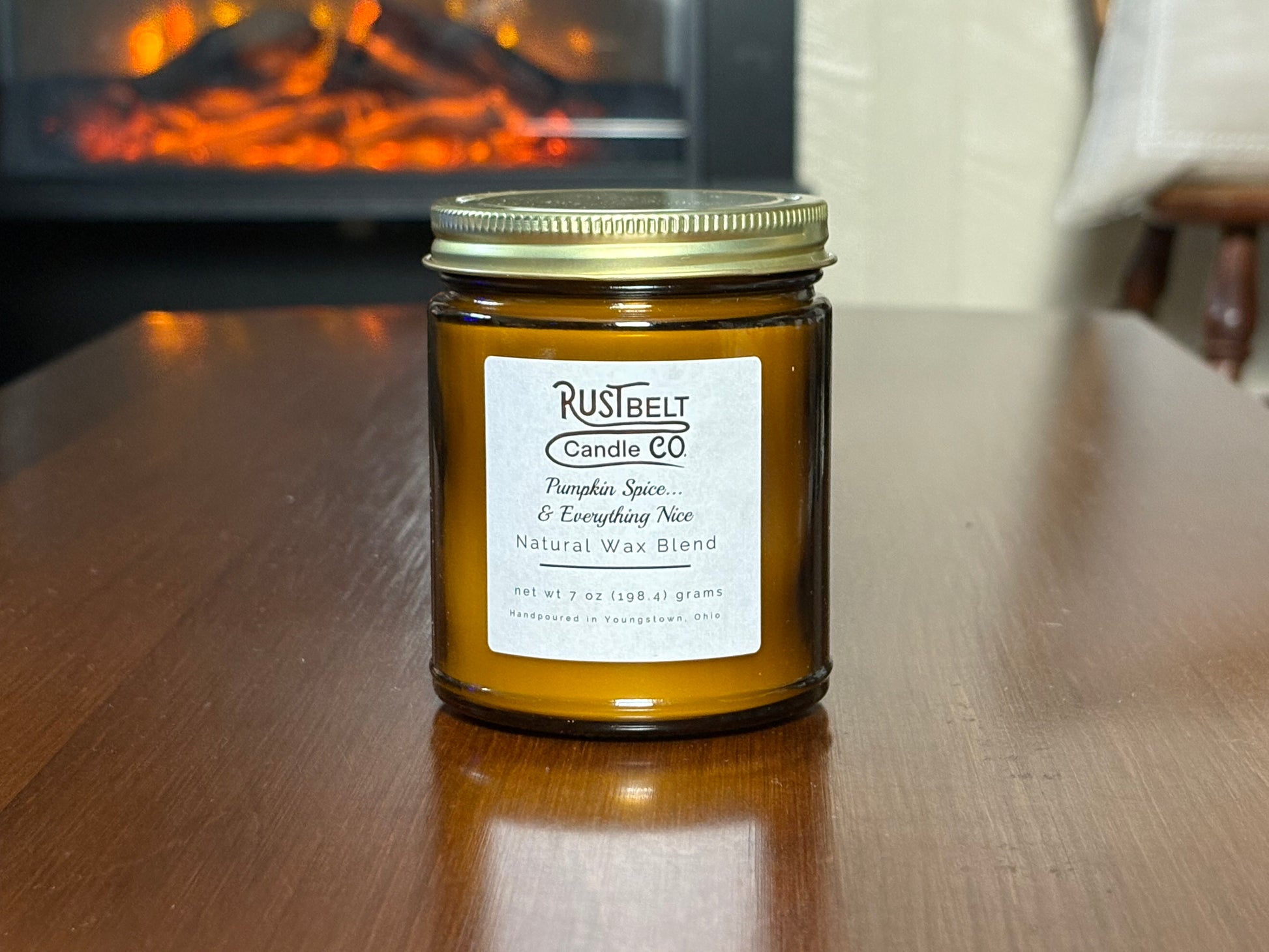 Pumpkin Spice... & Everything Nice Scented Candle - White Wax In Amber Jar.