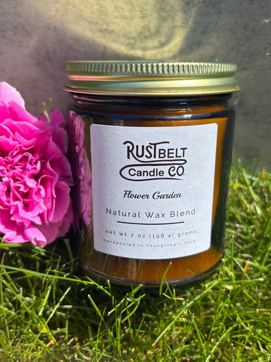 Flower Garden Scented Coco Soy Candle White Wax In Amber Jar